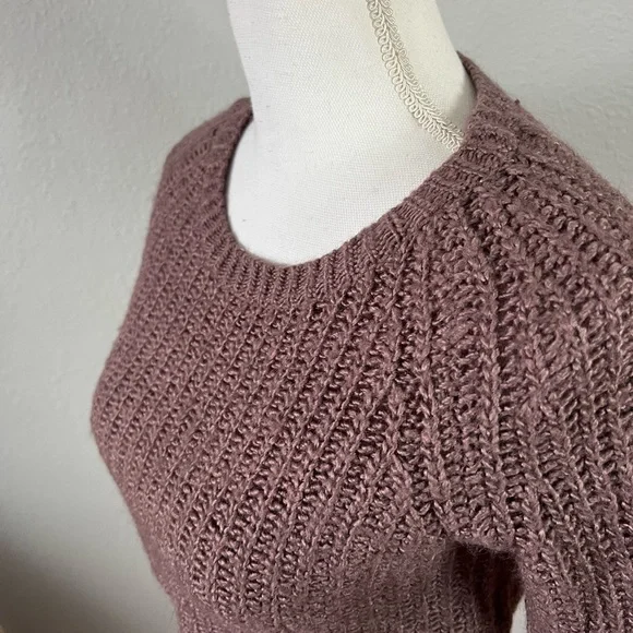 Kimchi Blue Purple Long Sleeve Cable Knit Flowy Cropped Sweater - Picture 2 of 6